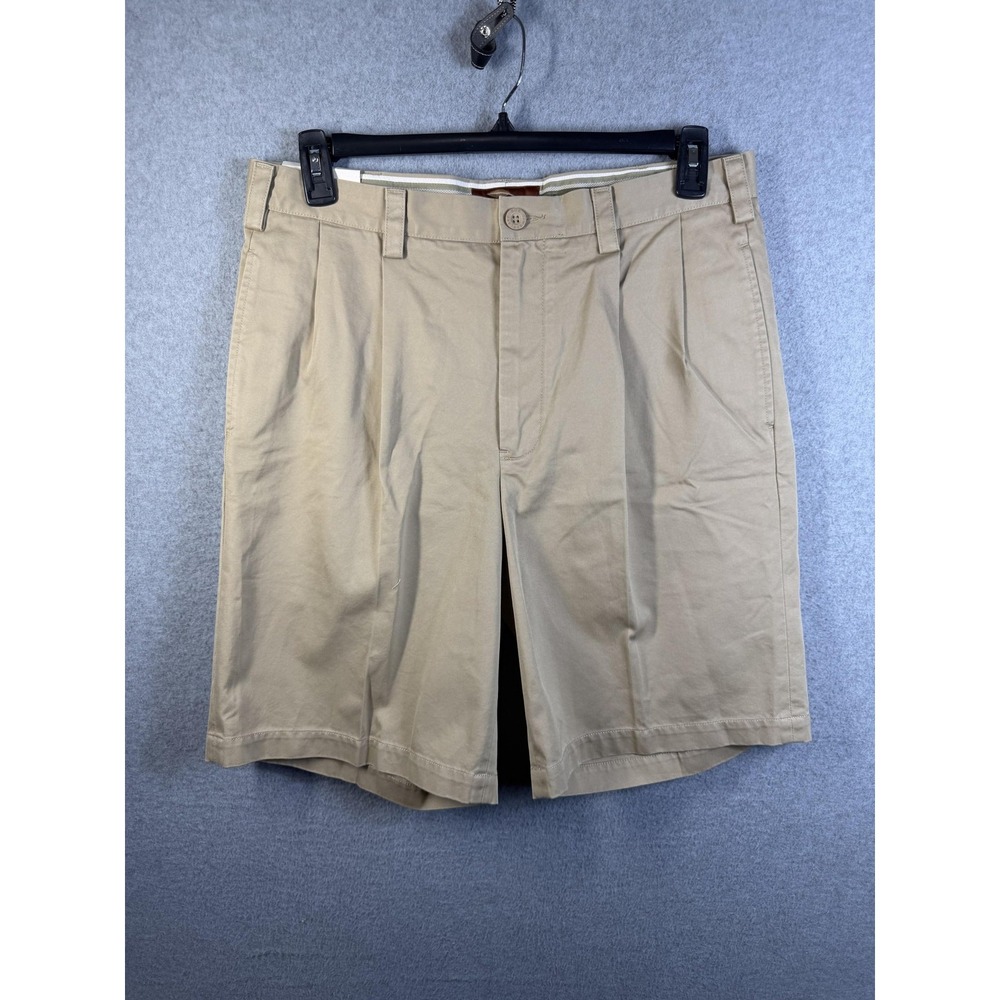 Bob‎ Timberlake Shorts Mens 34 Khaki Pleated Chino Canvas Casual Summer Outdoor